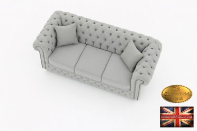 Canapé chesterfield en tissu gris clair 3 places