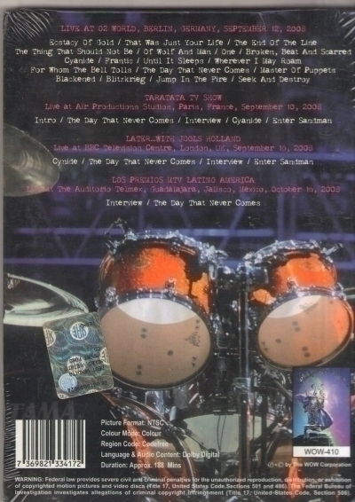 DVD Metallica Mission Live 2008 Import