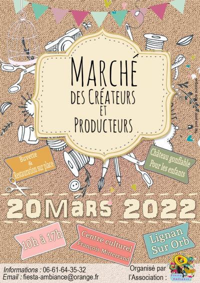 MARCHE CREATEURS PRODUCTEURS LE 20 03 22 A LIGNAN SUR ORB 34490