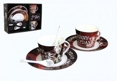 coffret tasses et sous tasses johnny hallyday